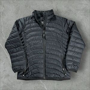 Marmot Puffer Jacket Boys Large Black Full Zip Goose Duck Down Quilt Winter Coat